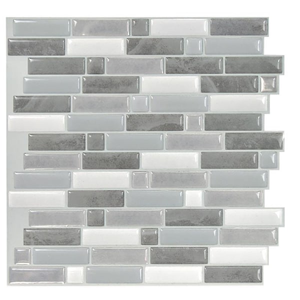 Smart Tiles Smart Tiles 9.36 in. W X 9.73 in. L Gray/White Mosaic Vinyl Adhesive Wall Tile 4 pc SM1111G-04-QG - main